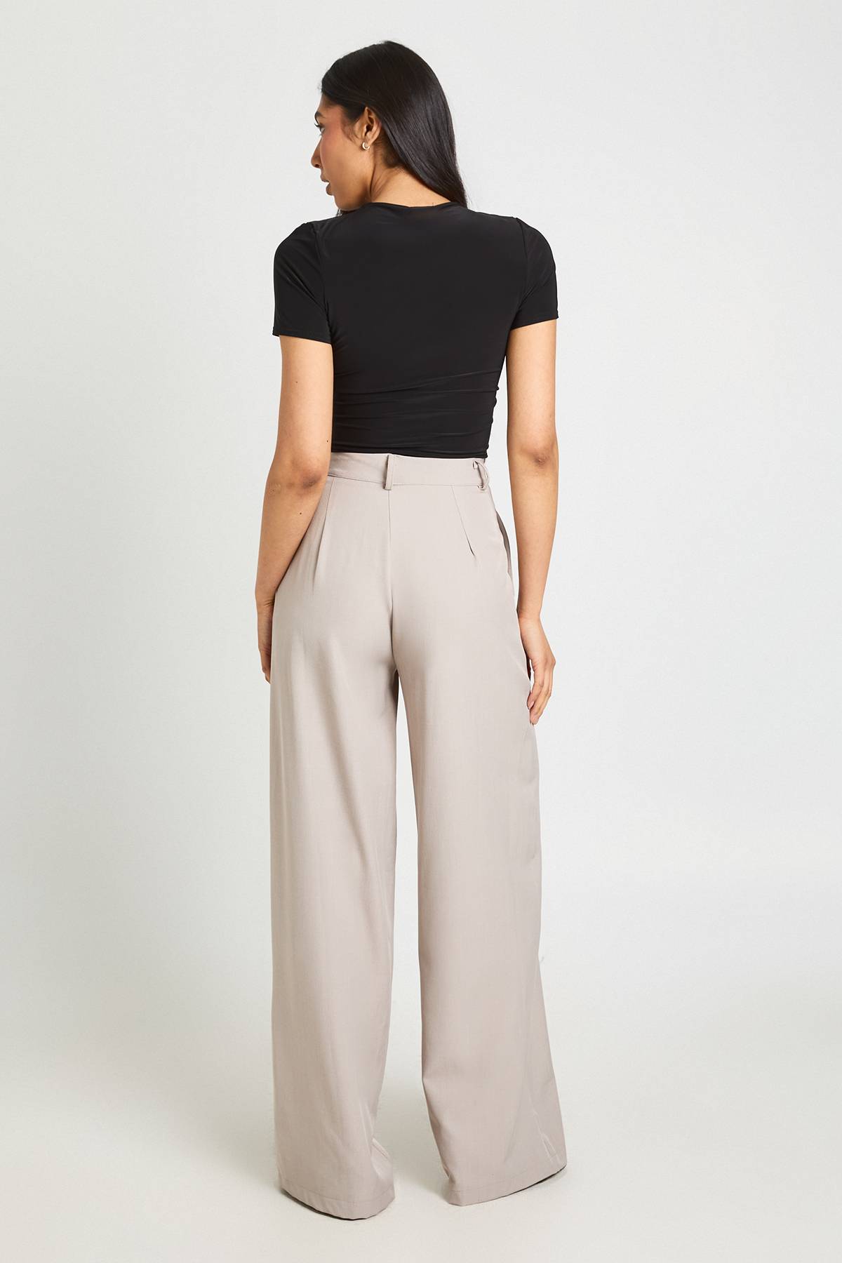 boohoo Pantalon Droit Taille Haute Pour Grandes Tailles