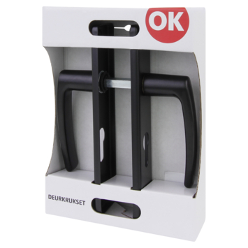 OK deurkruk set Blok recht schild profielcilindergat 55 mm zwart aluminium
