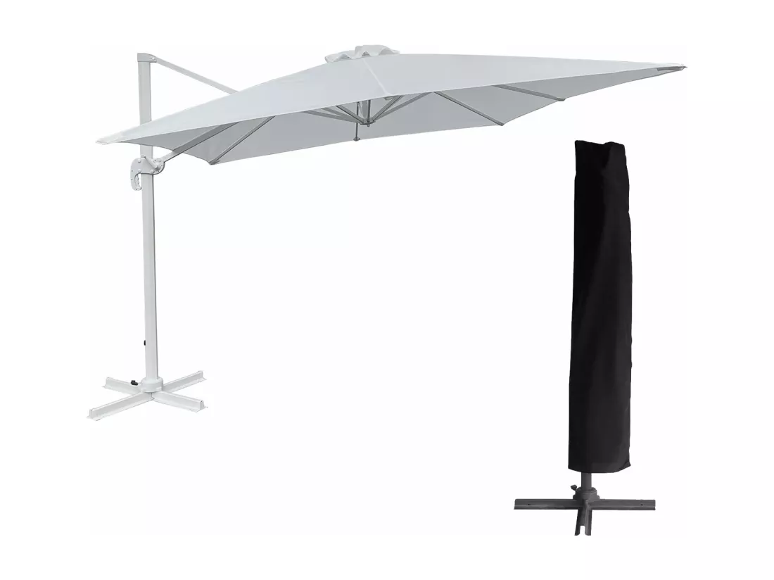 Parasol déporté MOLOKAI rectangulaire 3x4m blanc + housse - HAPPY GARDEN