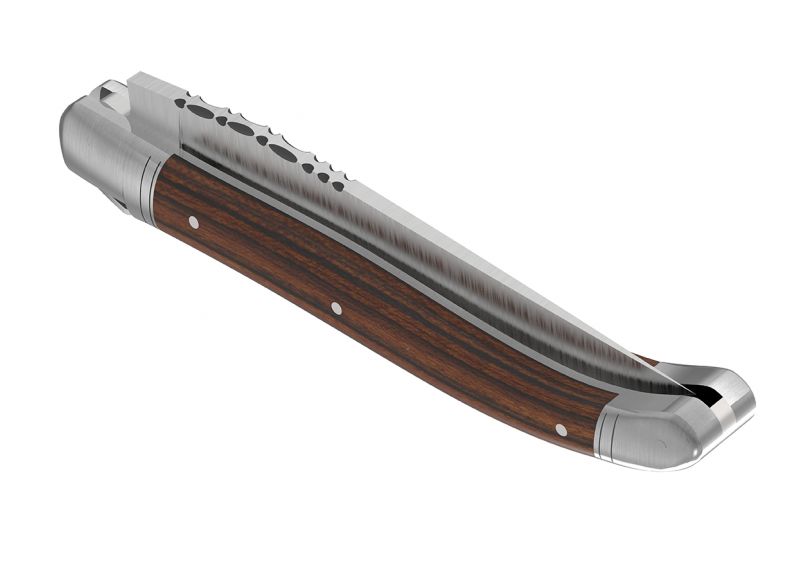 Couteau Laguiole avec un manche en bois de bocote et 2 mitres en acier inoxydable