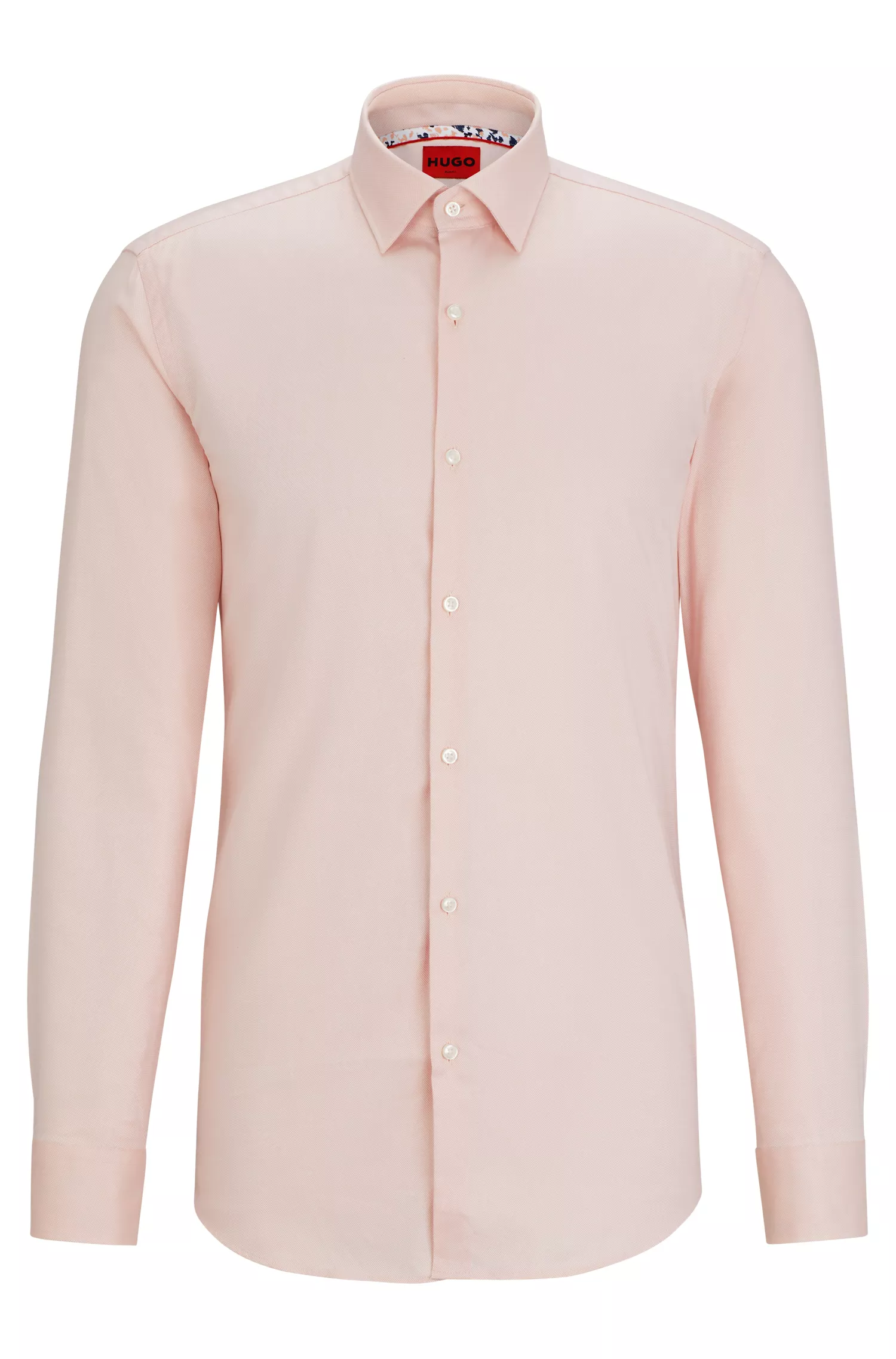 Camisa HUGO vermelha, corte slim, em algodão Oxford com estampa de rabiscos.