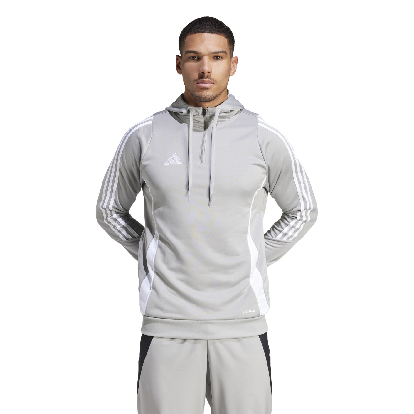 Adidas Tiro 24 Hooded Trainingstrui 1/4-Zip Lichtgrijs Wit