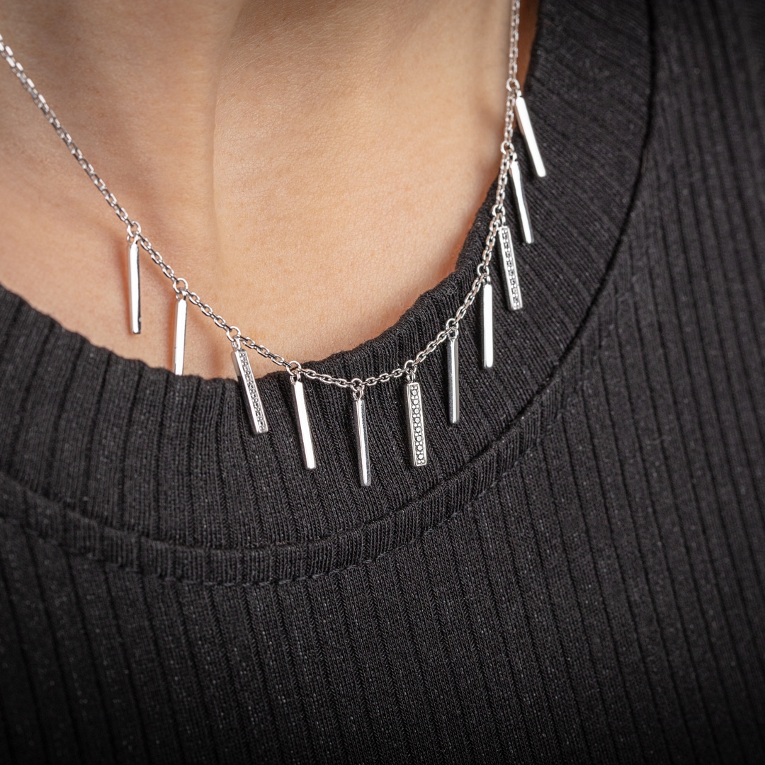 Collier 925 Silber rhodiniert mit Zirkonia 43cm
