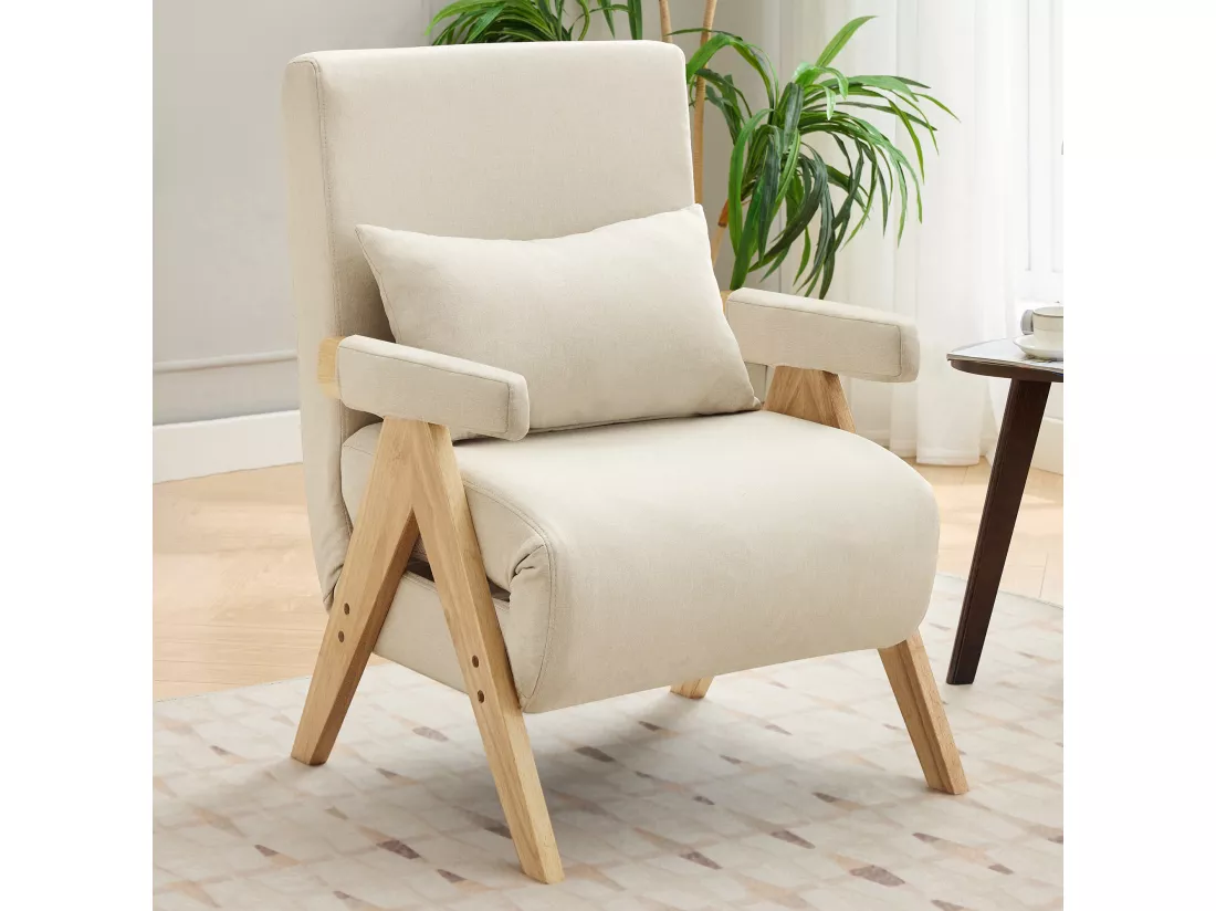Fauteuil convertible 3 en 1, Canapé-lit pliant - 64 x 68.5 x 93 cm - Tissu en lin - avec fonction couchage Beige