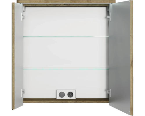 Pelipal Sunline 105 badkamermeubelset (B x H x D 69 x 200 x 48,5 cm), frontkleur: Riviera Oak, met keramische wastafel, badmeubel en spiegelkast met LED-verlichting