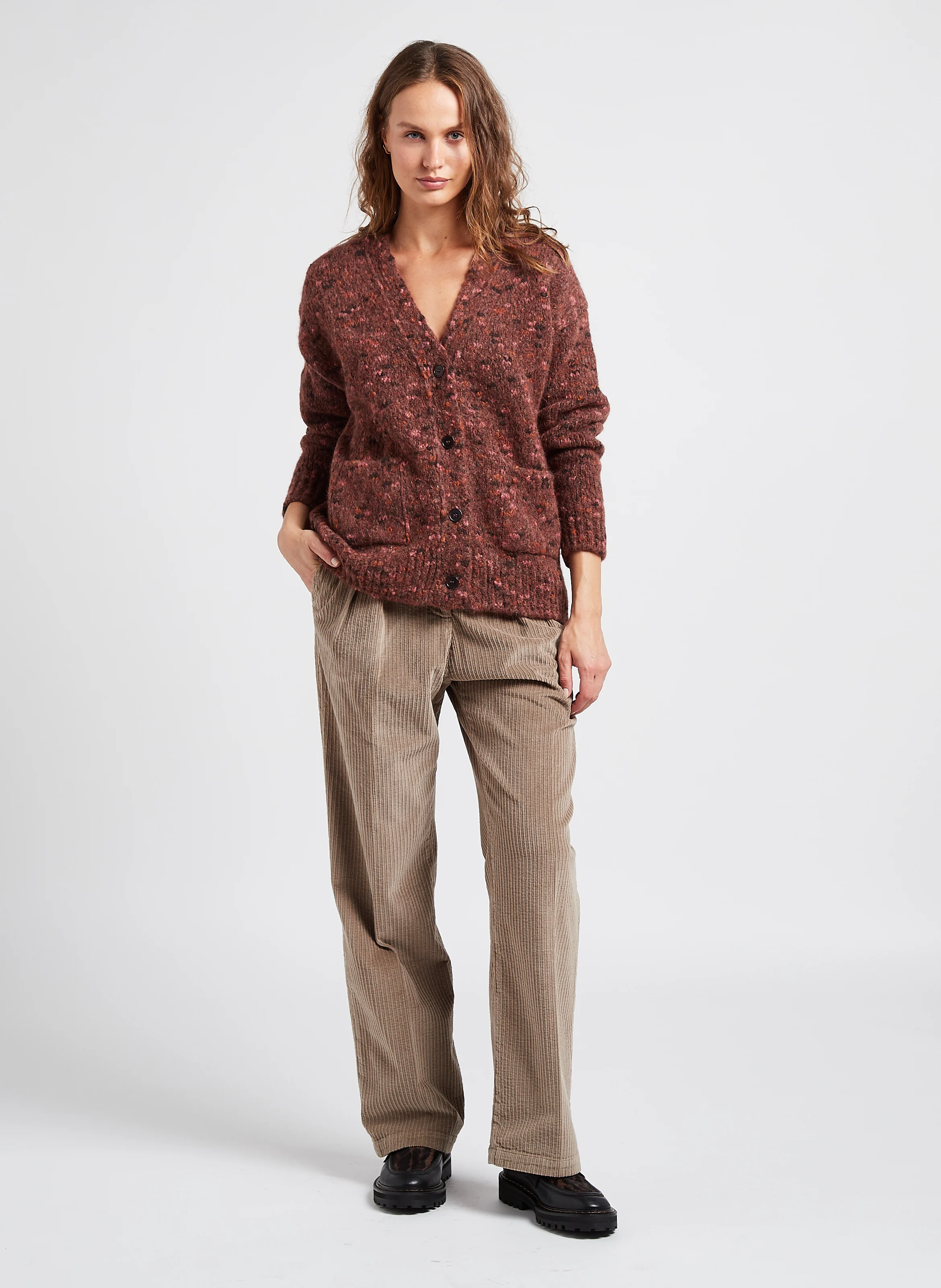 PUNAT - Pantalon droit en velours de coton côtelé| Argent