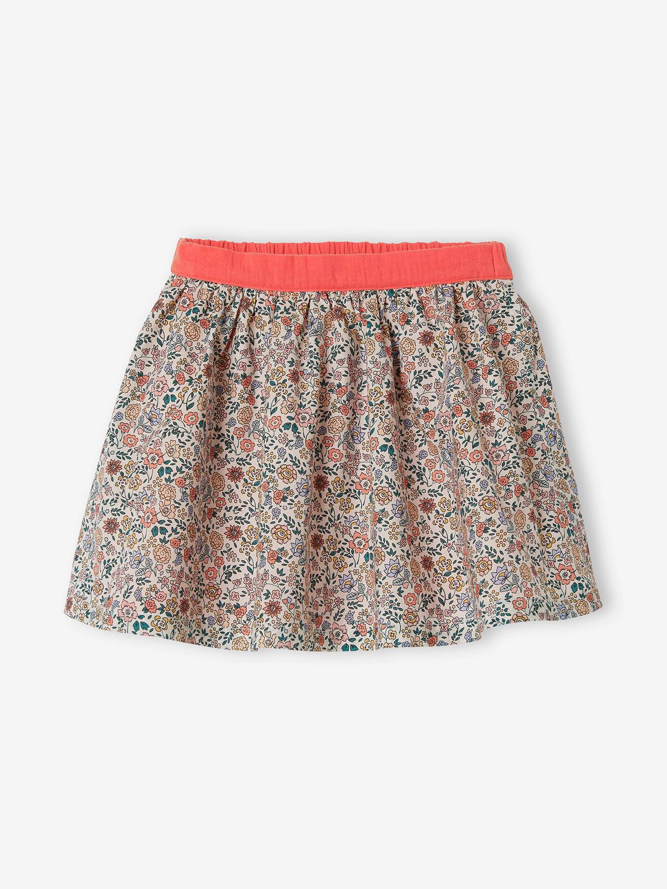 Saia reversível, lisa ou com estampa floral, para meninas, marrom claro liso