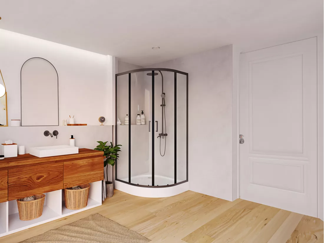 Paroi de douche d'angle avec receveur - Noir - L90 x l90 x H192 cm - SIDOA