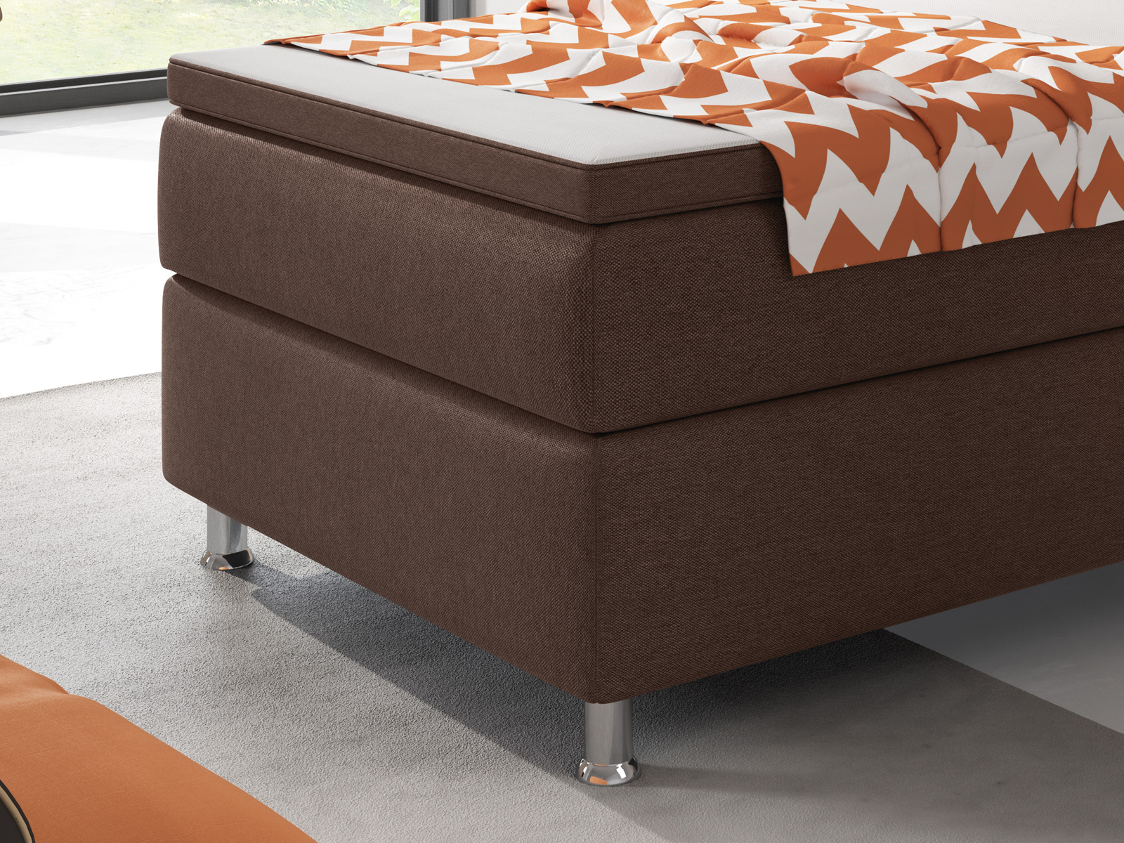 Boxspringbett - braun - mit Topper - H3 - 90x200 cm