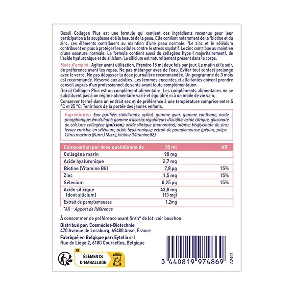 Dexsil Collagen Plus Beauté de la Peau Collagène et Acide Hyaluronique 500 ml