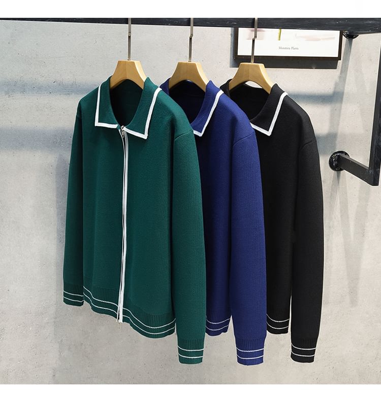 Phoneus - Tweekleurige cardigan met kraag en rits