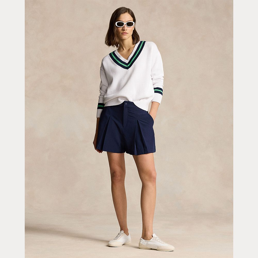 4-Veis Stretch Pleated Shorts Dame Navy