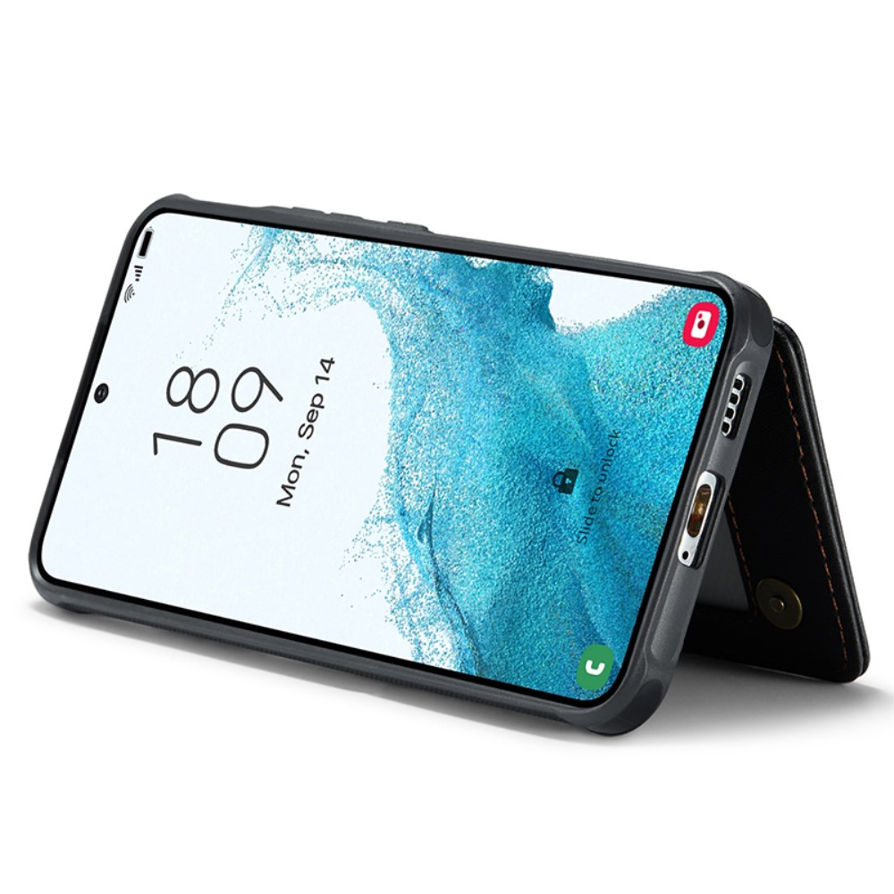 Samsung Galaxy S22 5G Leder Hülle mit Kartenfächern im Litchi Look   Kickstand (RFID Schutz) - Schwarz