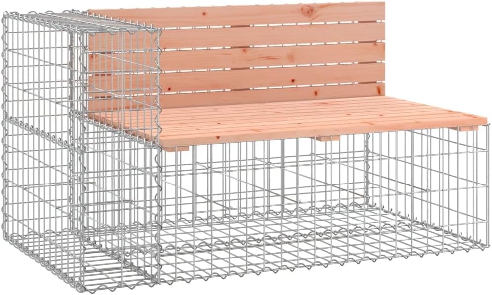 Gartenbank mit Gabionen - Sitzbank aus Holz und Stein, Witterungsbeständig mit Lehne, Natürliche Douglasie - 192 x 71 x 65,5 cm