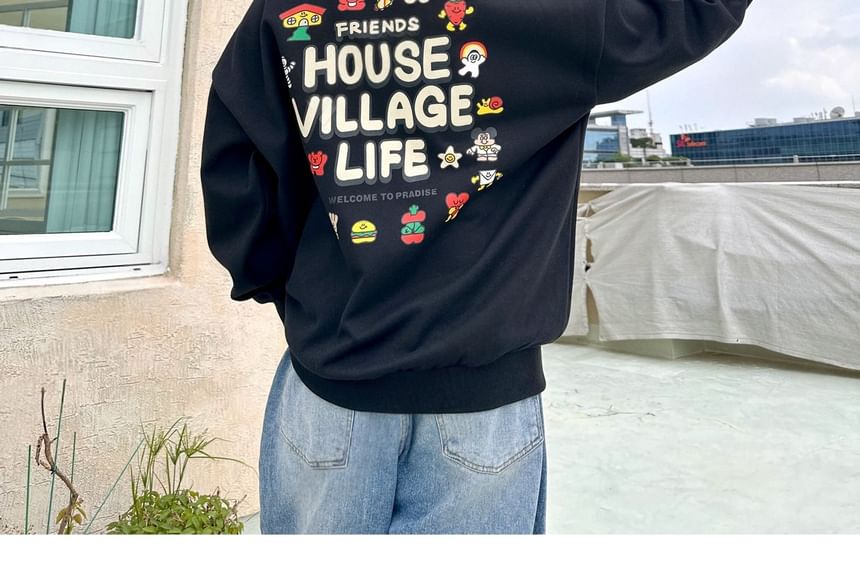 SeoulPop - Cartoon Print Loose-Fit Sweatshirt