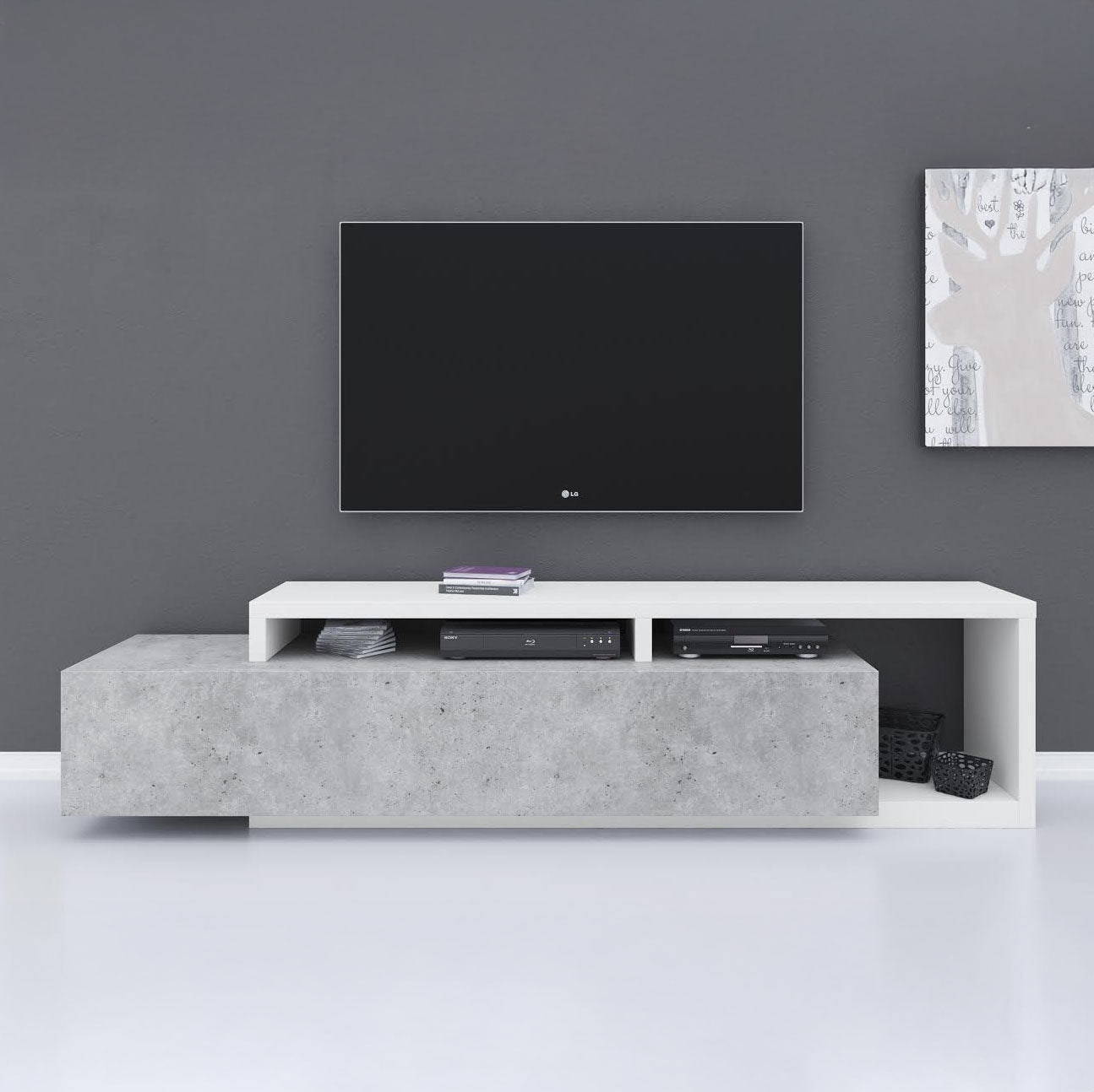 Bello - TV-Meubel met lade - Beton/wit - 219x45x52 cm