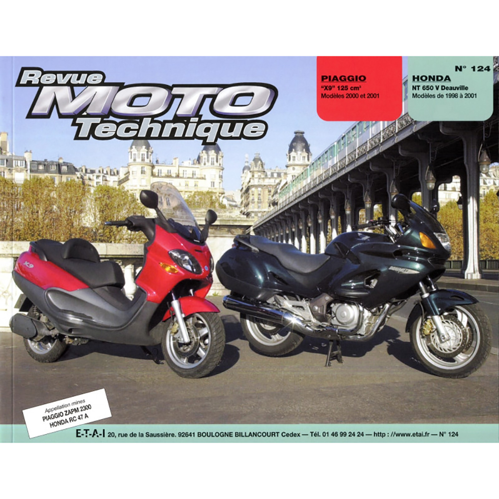 Etai - RMT 124.1 PIAGGIO 125 X9 (2000 à 2001) et HONDA NT650 (1998 à 2001)