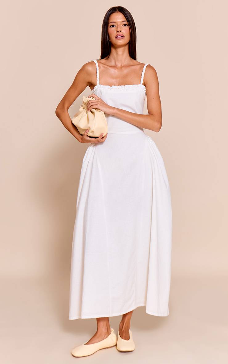 Blanc Robe Midaxi Blanche À Taille Tressée En V