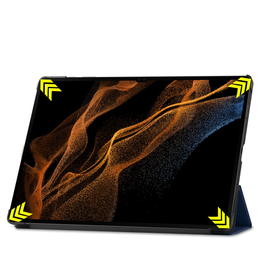 Samsung Galaxy Tab S10 Ultra Flipcase Hülle Ledertasche mit Aufstellfunktion Litchi Look   S-Pen Halterung - Dunkelblau