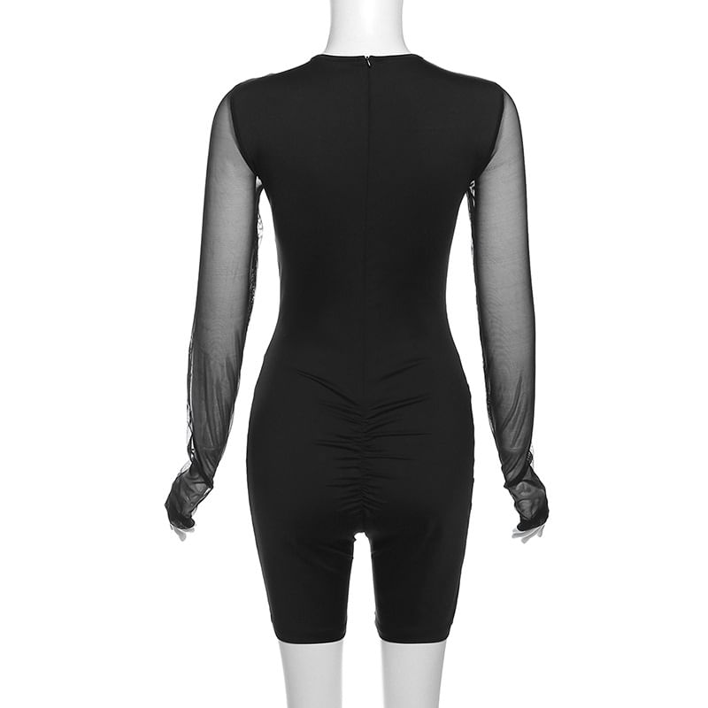 Emilyn - Romper met lange mouwen, ronde hals en effen mesh-paneel