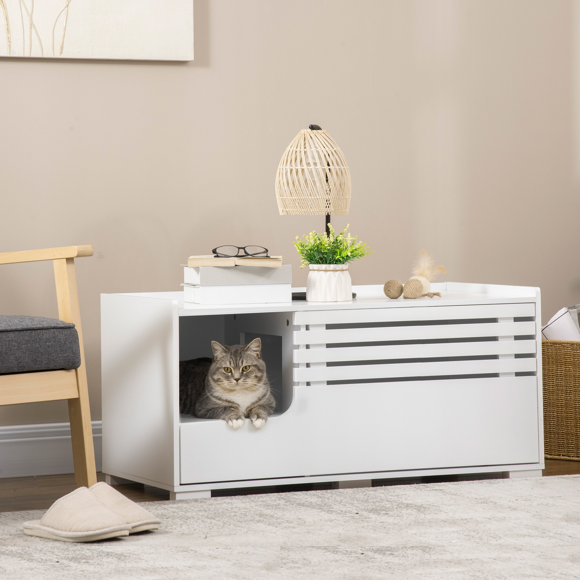 PawHut Katzentoilett mit erhöhtem Boden weiß 90L x 48B x 43,5H cm