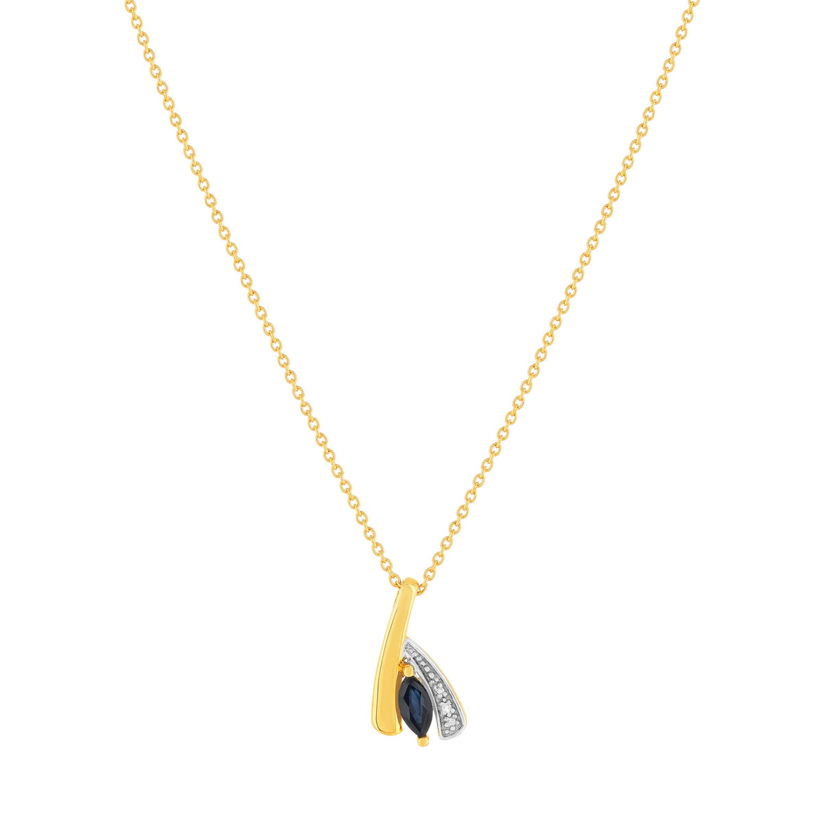 Collier or 375 jaune 2 tons saphir et diamant 45cm avec anneau de raccourcissement 42cm