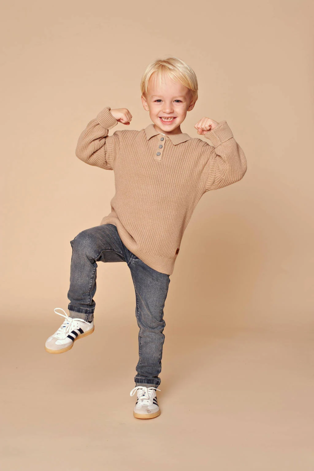 Stains&Stories trui beige grof gebreid