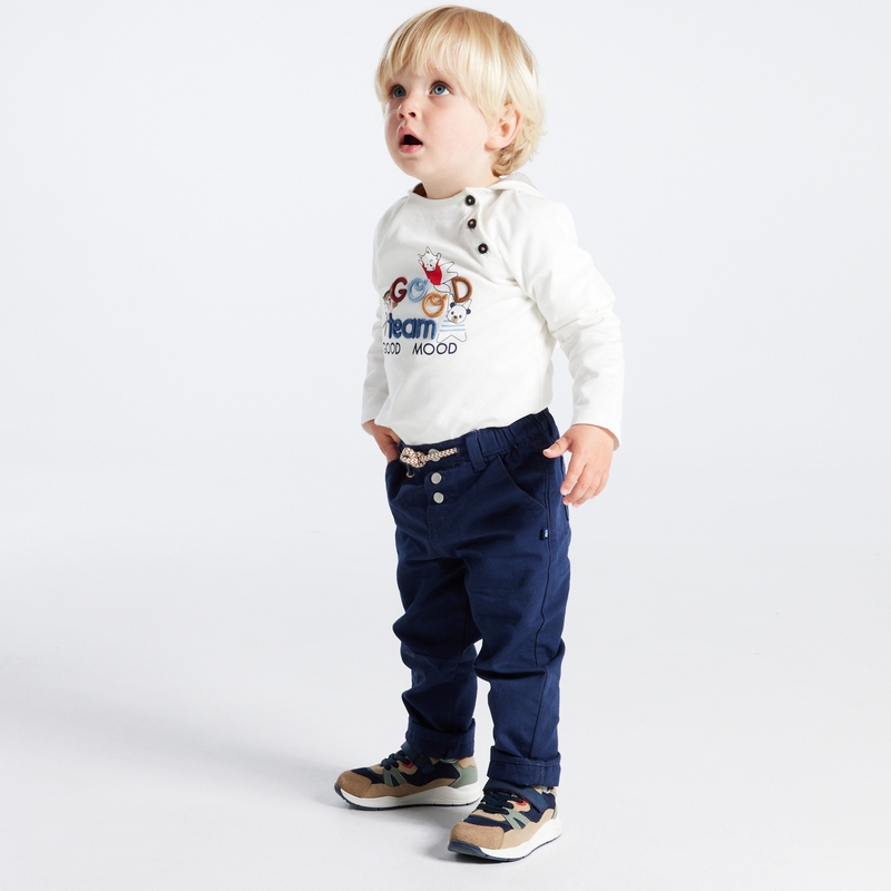Pantalon regular coton fantaisie bleu bébé garçon