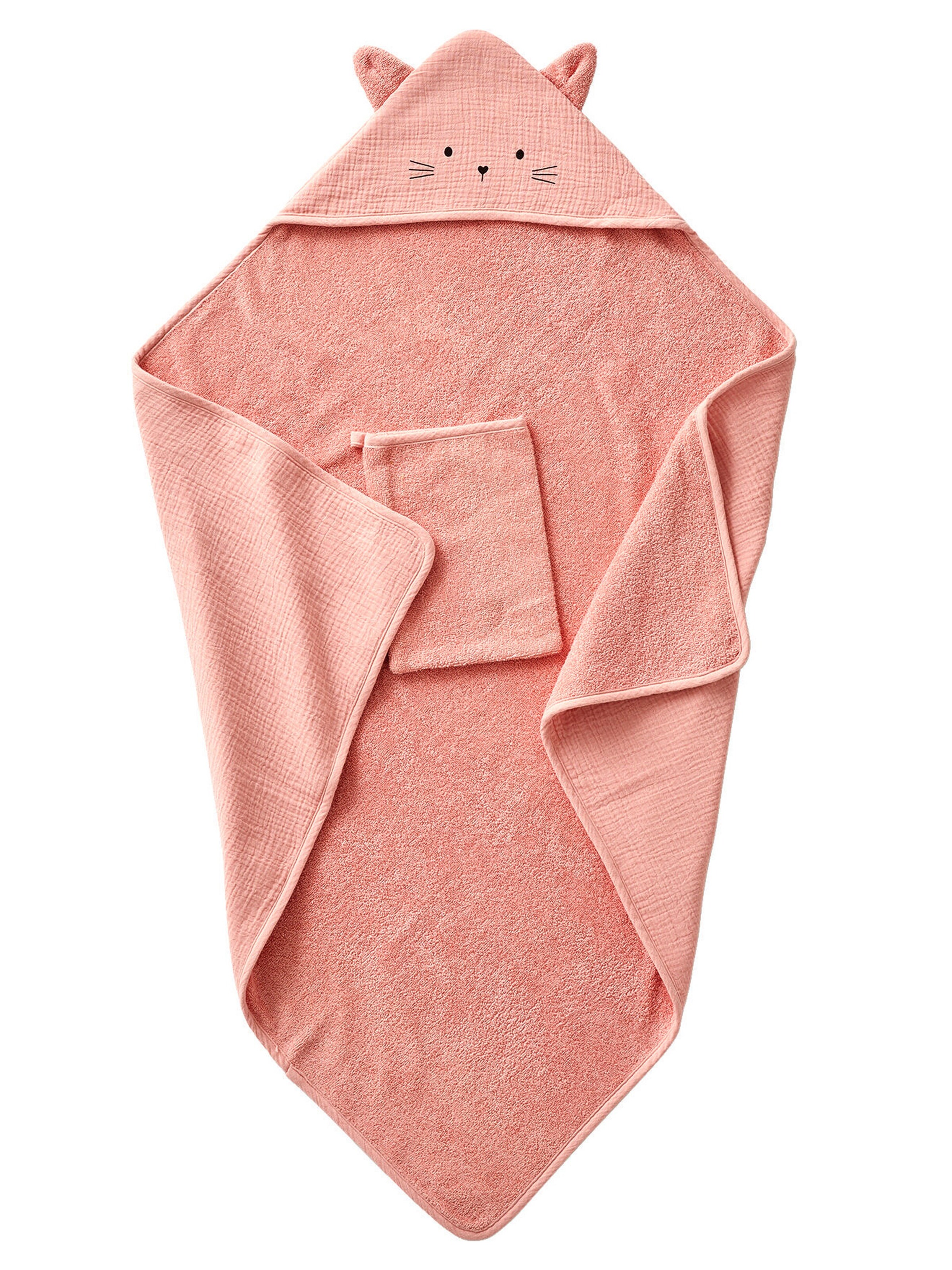 Vertbaudet Bio-Kollektion: Baby Kapuzenbadetuch & Waschhandschuh rosa