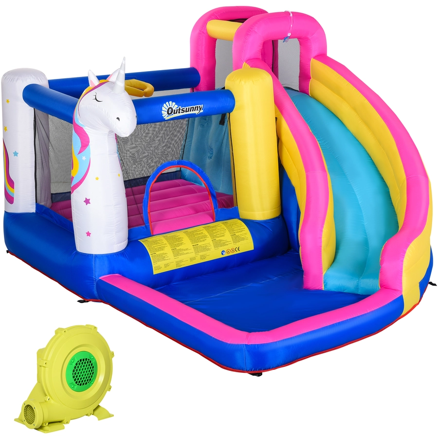 Outsunny Kinderhüpfburg mit Rutsche und Pool bunt