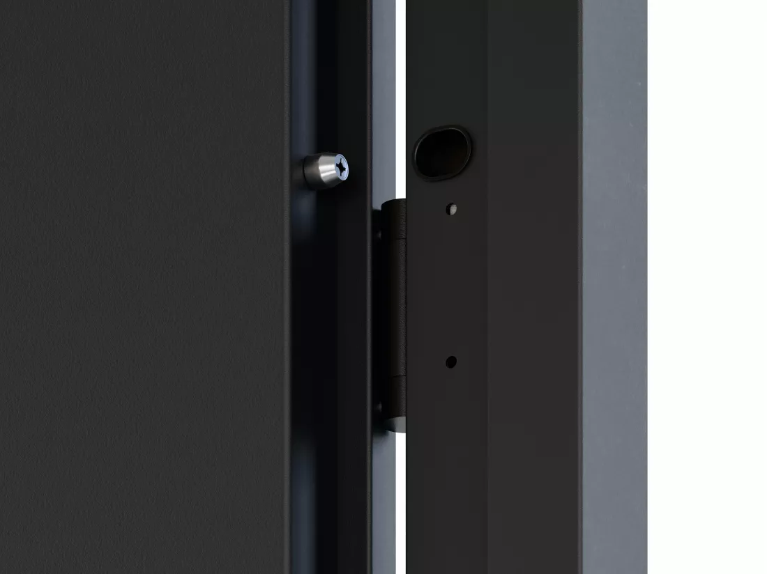 Porte d'entrée pleine en acier H207 x L100 cm - Noir et effet chêne - poussant droit - MABENA