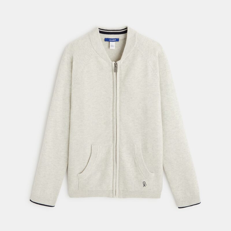 Gilet teddy zippé en maille fine blanc garçon