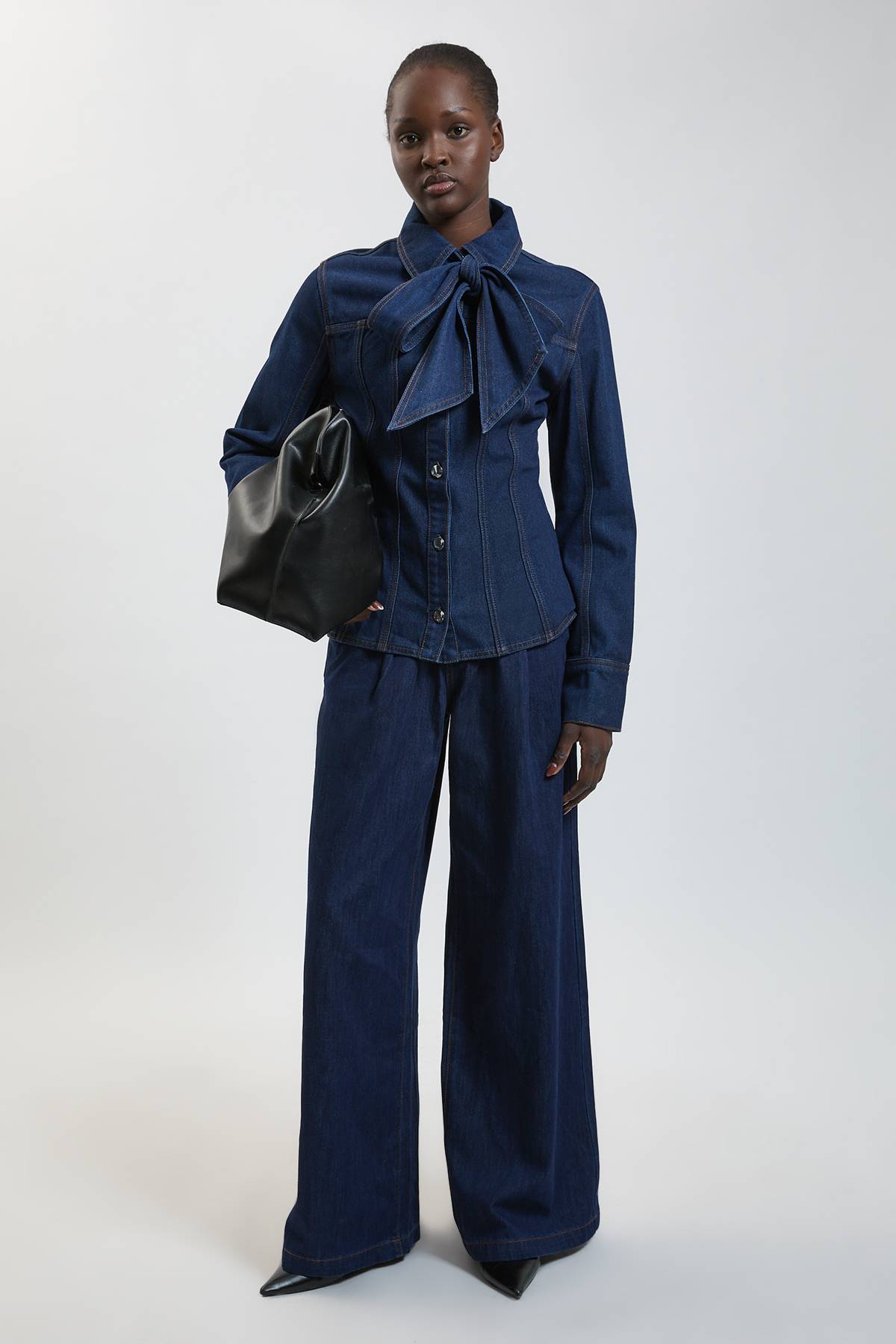 KarenMillen Chemise En Denim À Col Lavallière Boutonnée