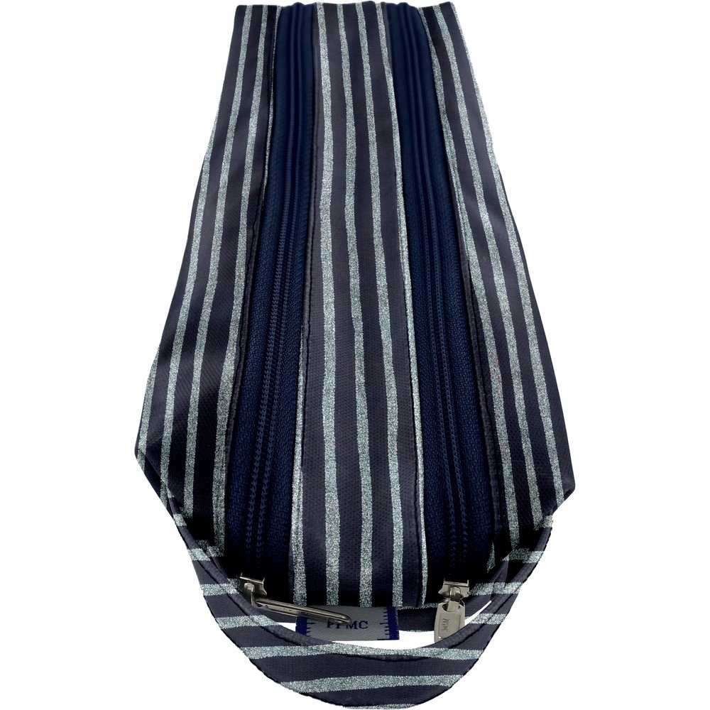 Trousse Double Compartiment Rayé Argent Marine