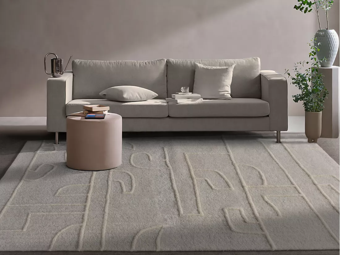 Tapis en relief en laine de Nouvelle-Zélande fait à la main - 160 x 230 cm - 1400g/m2 - Ivoire - CORALIE