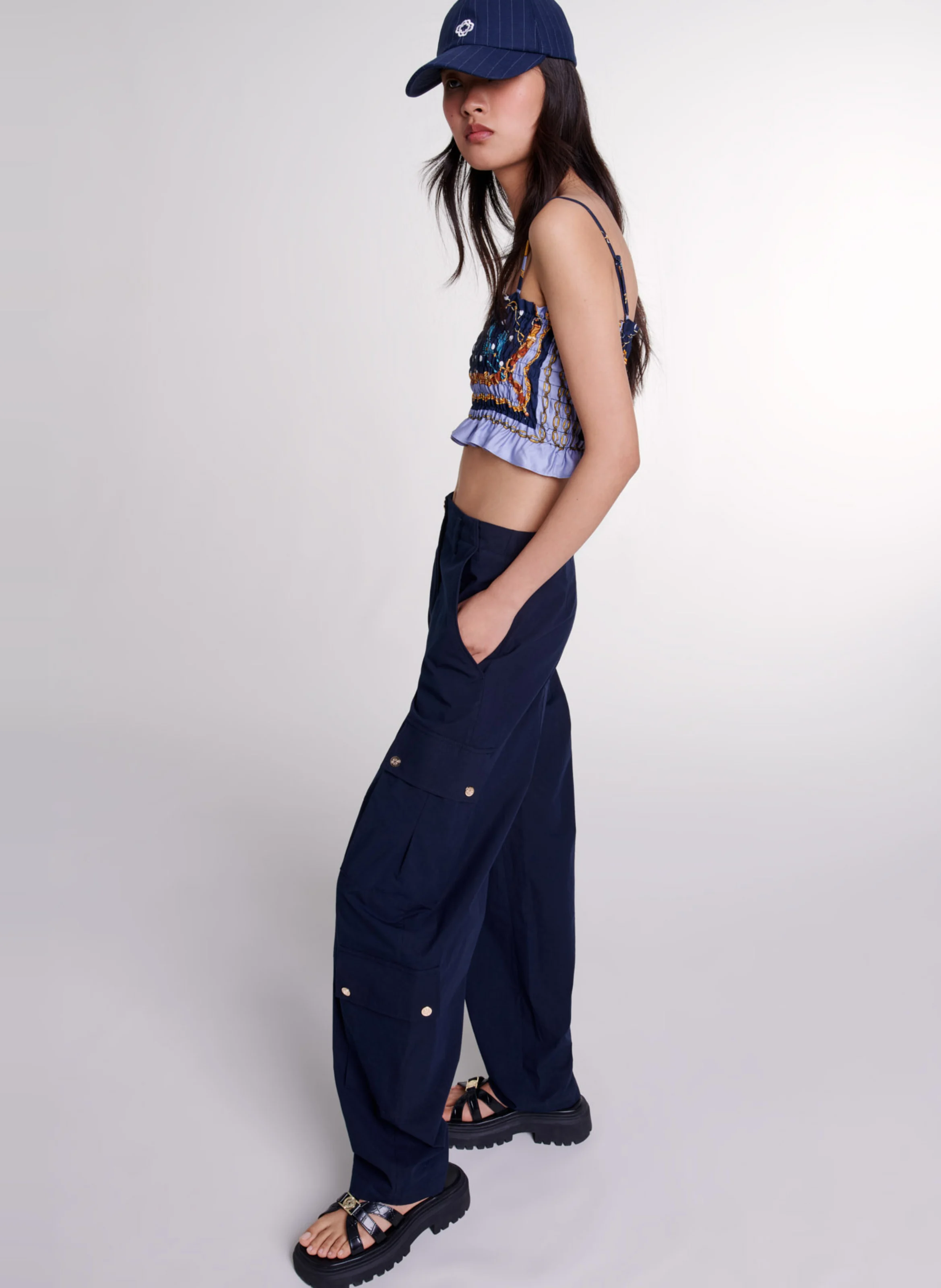 Pantalon cargo en coton mélangé | Bleu