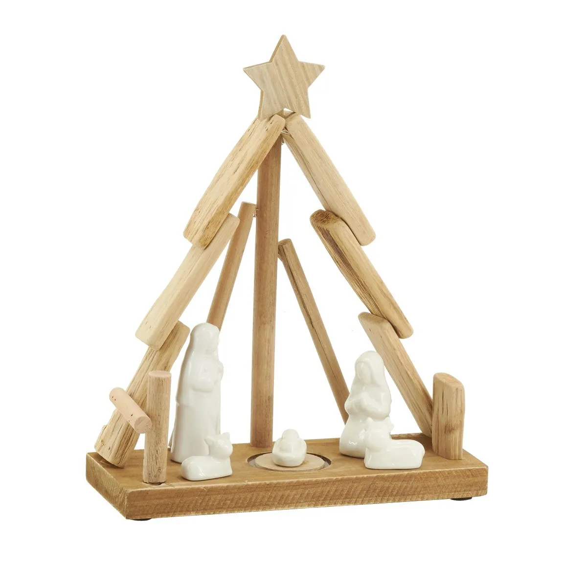 Aubry Gaspard Crèche en Bois et Céramique Sapin