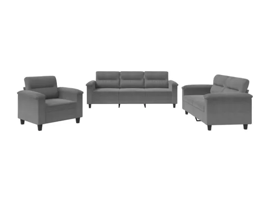 Ensemble de canapés 3 pièces coussins gris foncé tissu microfibre