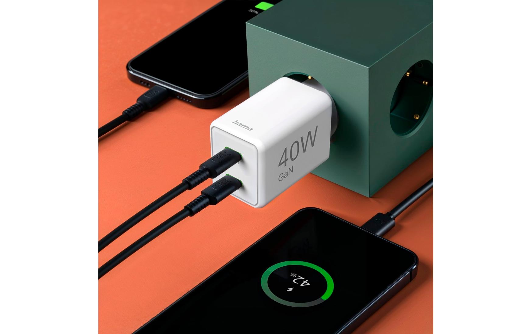 USB-Wandladegerät Gan charger 2x USBC 40 W WeissSuper-Mini-GaN-Ladegerät mit 2x USB-C