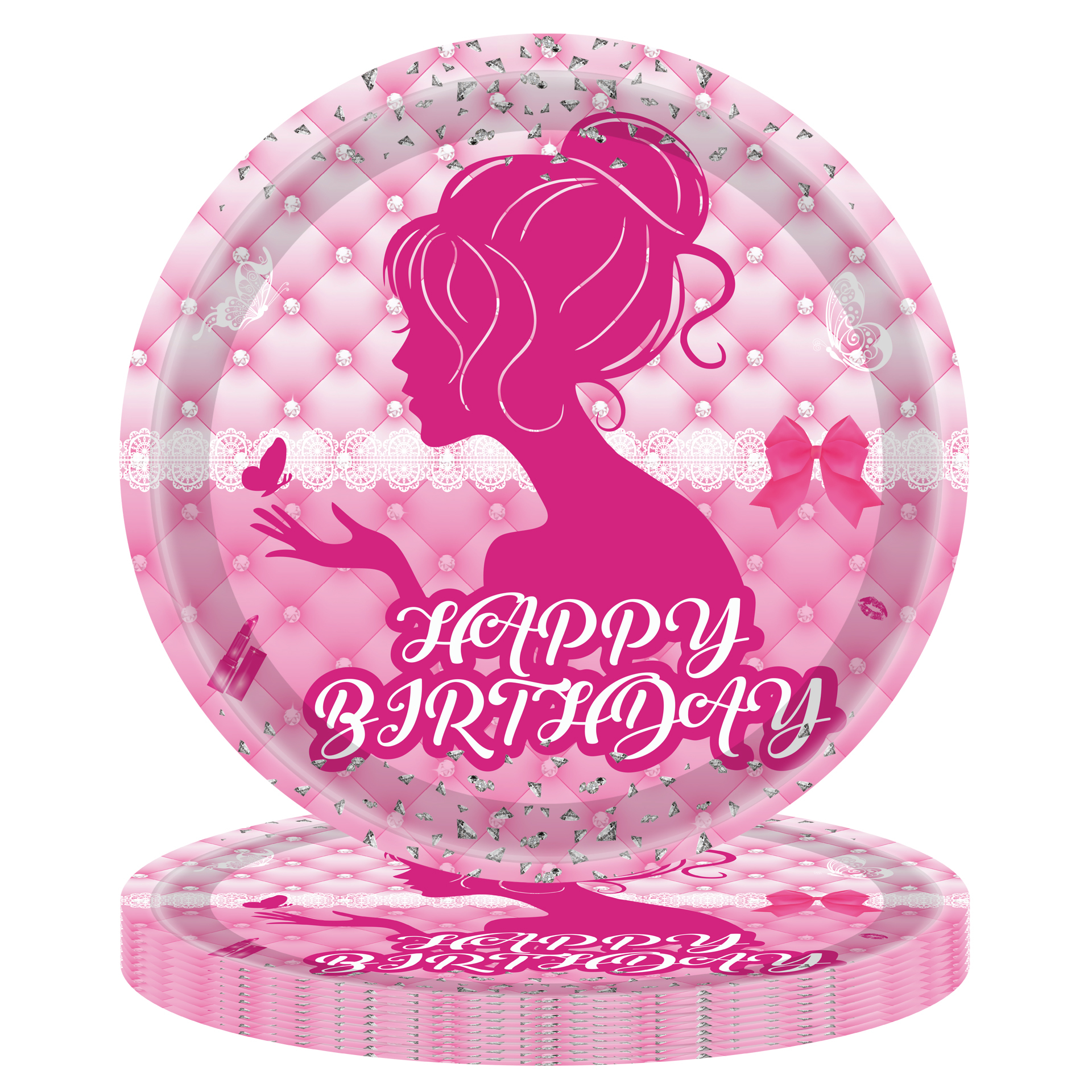 (117-tlg. Set) Happy Birthday Einweg Geschirr Kinder Party Tisch Deko inkl. Teller / Servietten / Papp Becher / Tischdecke / Besteck - Prinzessin