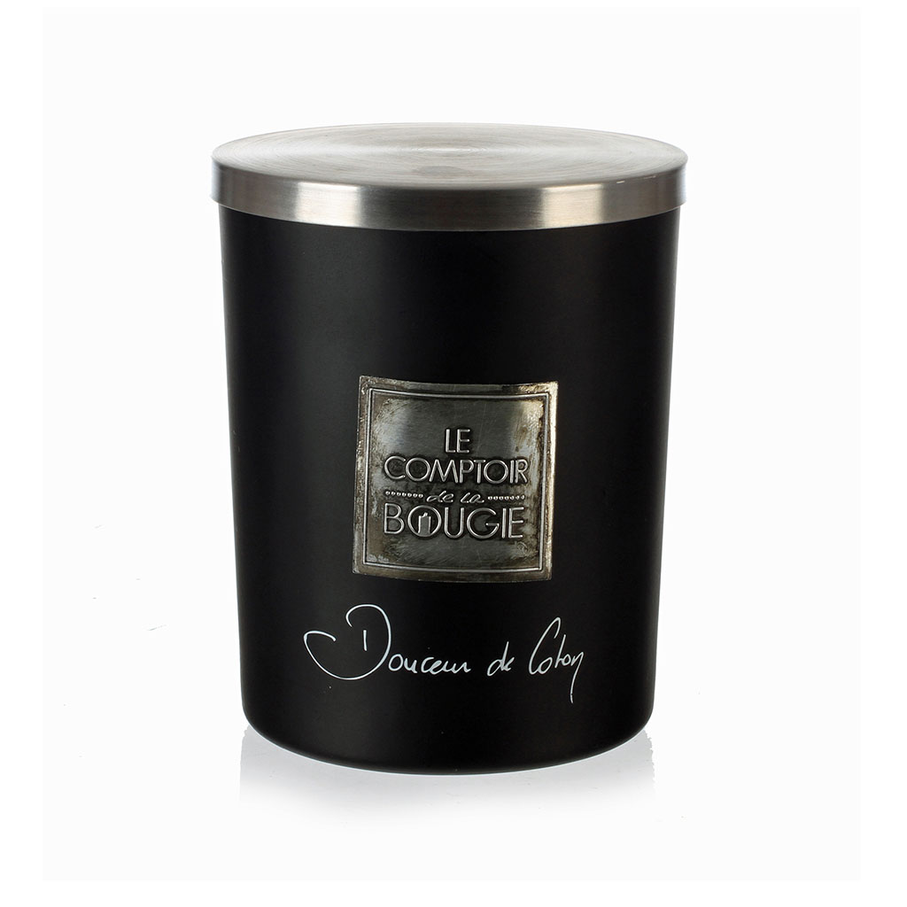 Bougie parfumée noire et couvercle douceur de coton 490g