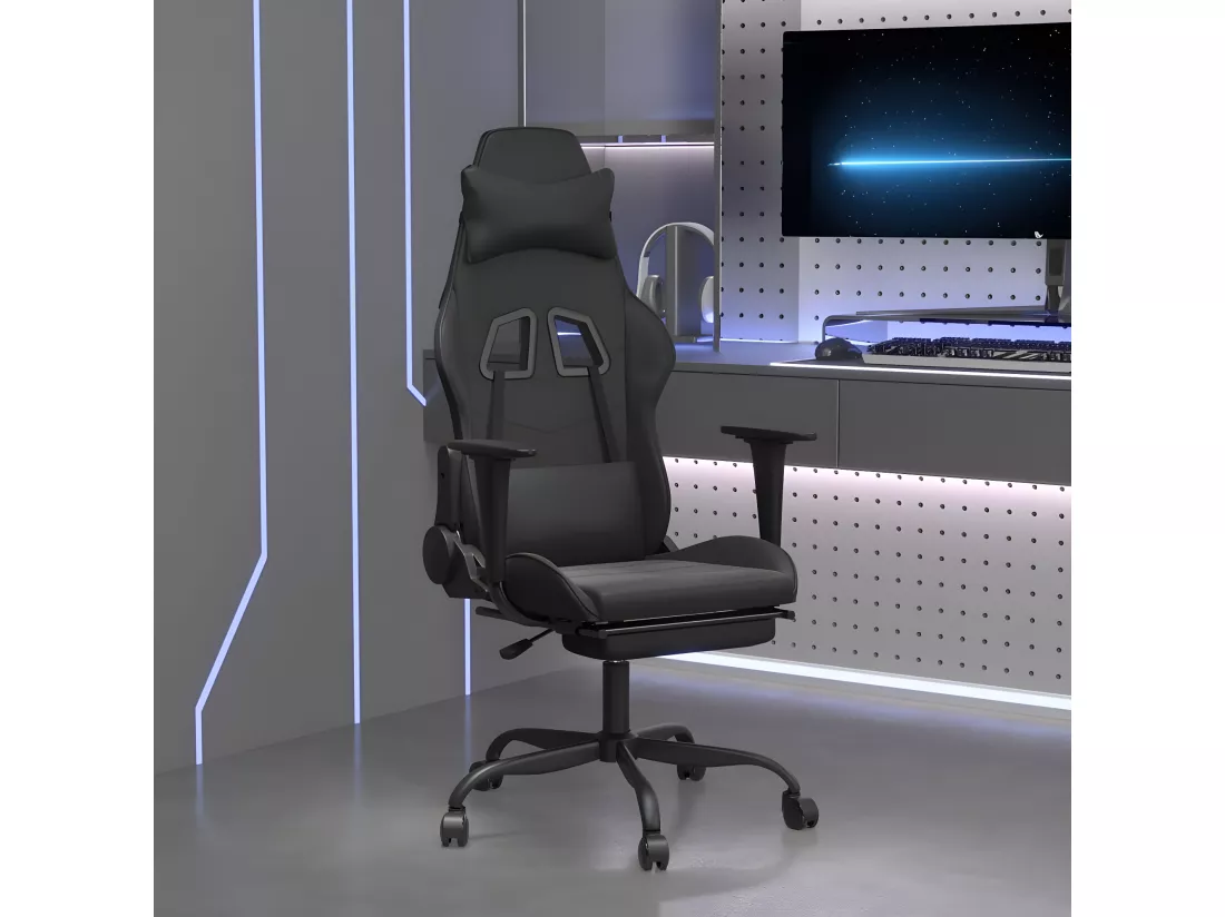 Chaise de jeu de massage avec repose-pied Noir Similicuir