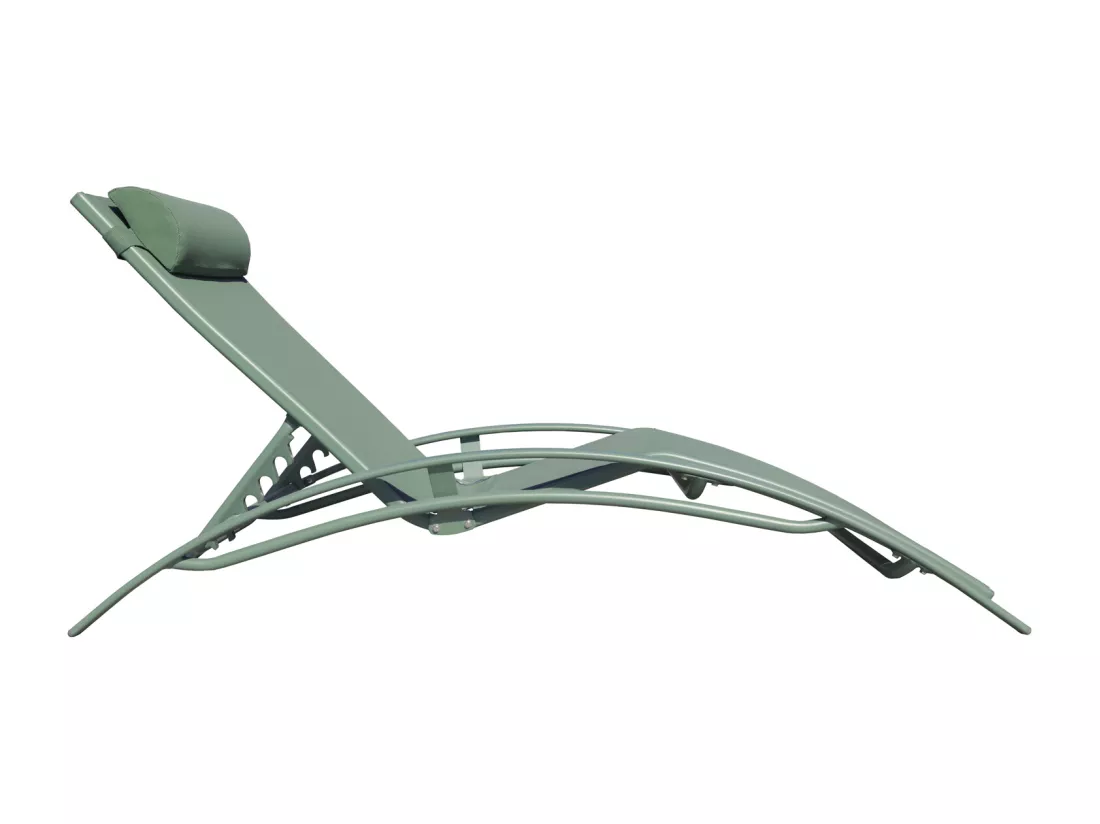 Lot de 2 transats GALAPAGOS en textilène vert sauge - aluminium vert sauge - HAPPY GARDEN