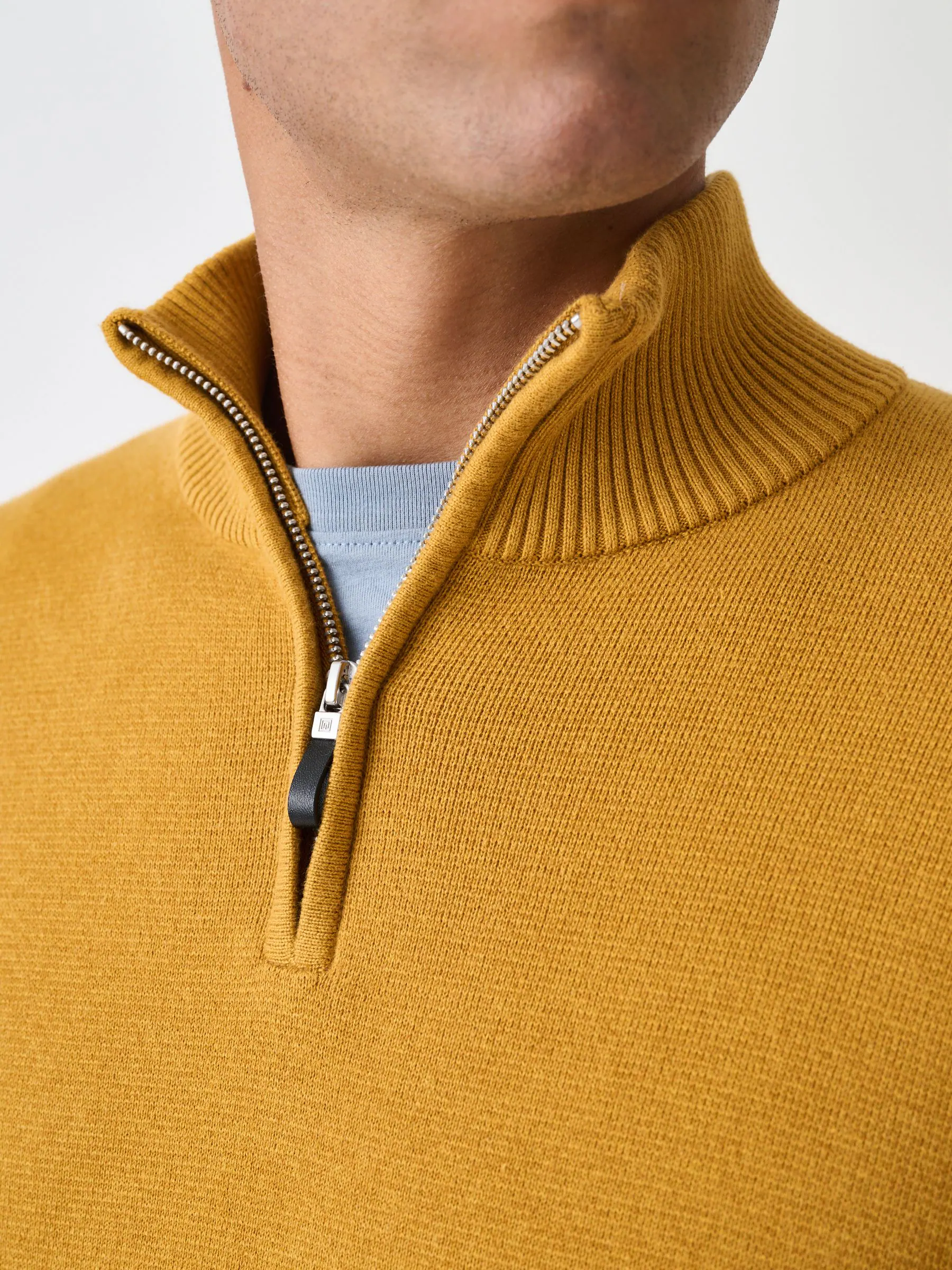 Okergeel - Effen - Regular fit 100% katoenen premium trui met korte rits