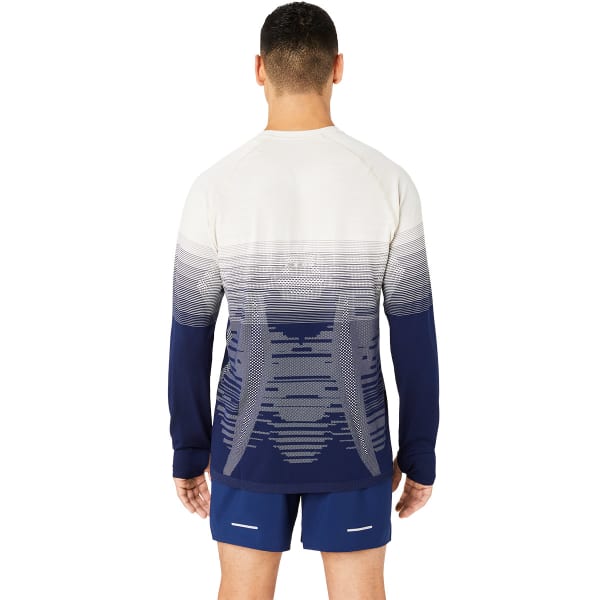 T-shirt running ASICS SEAMLESS LS TOP BIRCH/BLUE EXPANSE