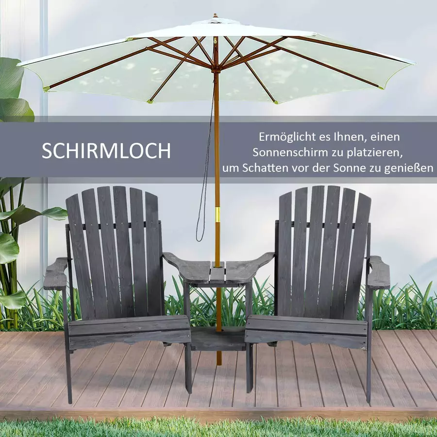 Outsunny Gartenbank mit Tisch und Schirmloch dunkelgrau