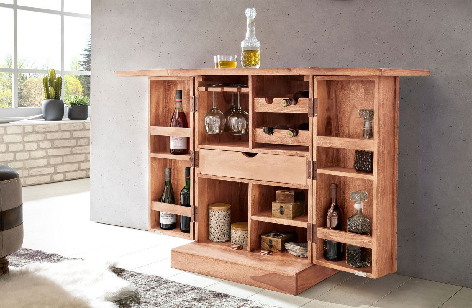 Barschrank LUCCA 65 x 91 cm Akazie massiv