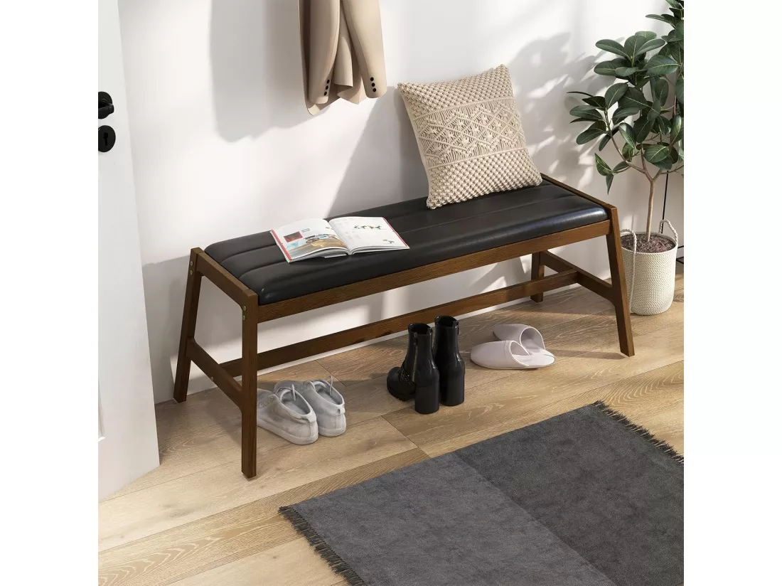 Banc d'Entrée, Bout de Lit pour Chambre en Bois d'Hévéa, Banc avec Siège Rembourré, pour l’Entrée, Chambre, Salon, Salle à Manger, Capacité 150 kg, 48 x 127 x 47,5 cm