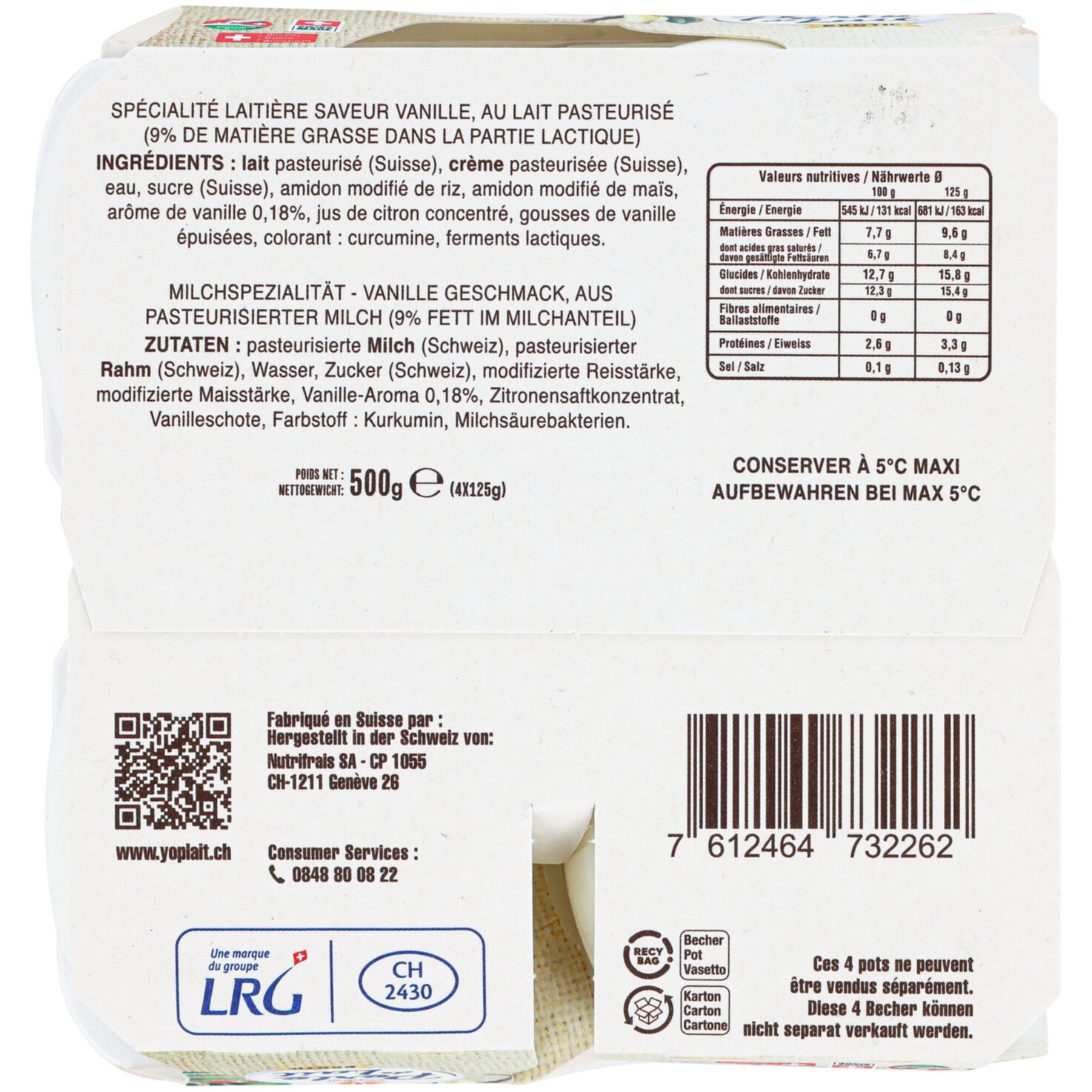 Yoplait Joghurt Perle de lait Vanille 4x125g
