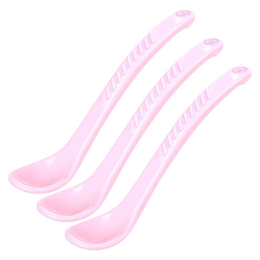 Lot de 3 cuillères d'alimentation incurvées 6 mois + - Rose Pastel - Ecru